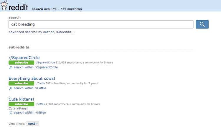 Screenshot of Reddit showing how to use it to find curated social content