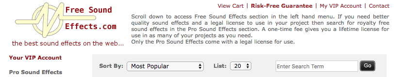 Freesoundeffects screenshot - free sound effects for videos