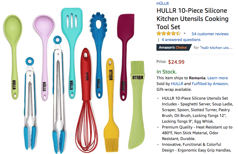 Bundle of kitchen utensils Amazon screenshot