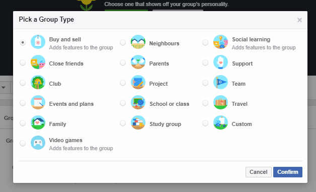 16 Predefined Groups Types - Facebook Groups
