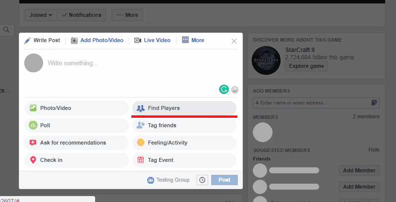 Find players Facebook post feature - Facebook Groups
