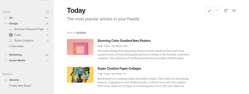 Screenshot of Feedly account as an example of how to use it for curated social content