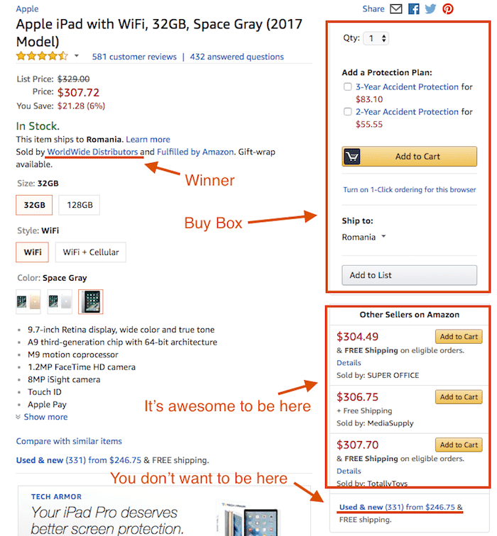 How the Buy Box and Other Sellers on Amazon display on product listing