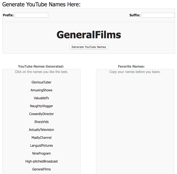 YouTube Name Generator screenshot