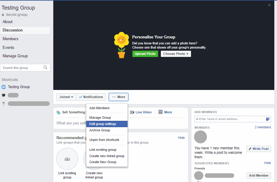 Edit Groups Settings Selection - Facebook Groups