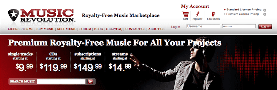 Musicrevolution screenshot - where to get royalty free music for youtube videos