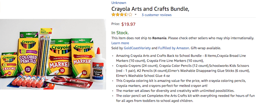 Bundle of Crayola arts and crafts Amazon screenshot